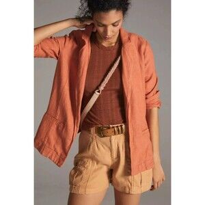 Anthropologie Vintage Washed Linen Blazer Summer Lightweight Terracotta Sz 2